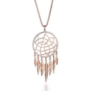Kal-Collier De Mode Pour Les Femmes, Dreamcatcher Collier Pendentif Avec Plume Filles &Agrave; Longue Cha&icirc;ne Collier Brillant Strass Collier (Or Rose) - Neuf