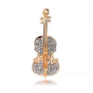 Broche Violon Orn&eacute;e De Zirconiums Cubiques, Couleur Argent&eacute;e, Design &Eacute;l&eacute;gant, Cadeau Id&eacute;al Pour Les M&eacute;lomanes. - Neuf