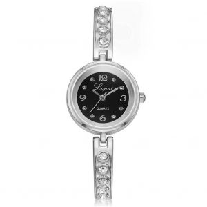 Lvpai Femmes Luxueux Strass Quartz Montre Analogique Montre-Bracelet Ronde (Argent + Noir) - Neuf
