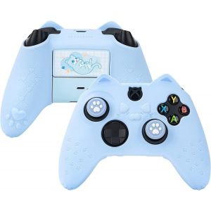 Coque De Protection Antidérapante En Silicone Pour Manette De Xbox One S/X Avec 2 Capuchons De Prise En Main De Chat Bleu - Neuf