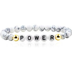 Eryi-Bracelet Charms Power/Mama/Love/Believe, Pierre Naturelle De 6mm Bracelet Inspirant Élastique, Cadeau Motivant Pour Hommes Et Femmes, Fête Des Mères, Fête Des Pères, Diplômés - Neuf
