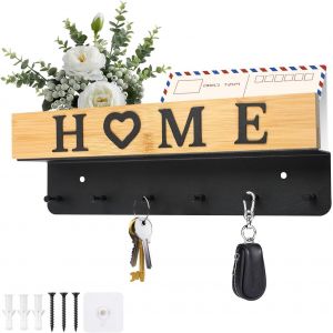 Maxawe Plaque À Clés En Bois Avec Étagère-Porte-Clés Mural Avec 6 Crochets En Acier Inoxydable-Décoration D'intérieur-Plateau Mural En Bois-Pour Entrée,Couloir,Cuisine,Bureau,Salon - Neuf