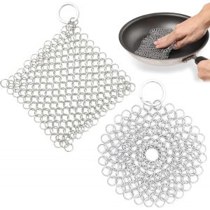 Letnerny-2 Pièces Nettoyeur De Fonte En Acier Inoxydable, Nettoyeur Poêle Fonte, Nettoyeurs En Fonte Pour Four Néerlandais, Fonte Scrubber, Pour Barbecue Pour Poêles Ou Woks - Neuf