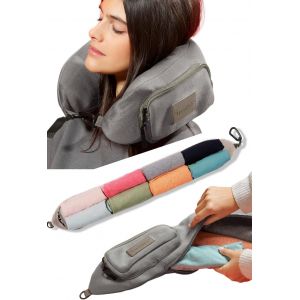 Trahoo-Travellero Oreiller De Voyage Rempli De V&ecirc;tements | Sac &Agrave; Oreiller De Voyage | Accessoires Utiles De Voyage, Oreiller D'avion, Accessoires De Voyage En Avion (Gris, Medium) - Neuf