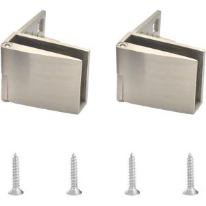 Charni&egrave;res de porte en verre, 2 pi&egrave;ces en alliage de zinc sans cadre Charni&egrave;res de porte en verre, 90 degr&eacute;s Charni&egrave;res de serrage pour verre de 3-5mm d'&eacute;paisseur (bross&eacute;e) - Neuf