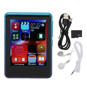 Lecteur MP3 Bluetooth 5.0 HD Full Touch Screen Prise en charge de l'enregistrement Lecteur de musique avec radio FM Livre électronique Haut-parleur Bleu 4 + 32GB (carte mémoire) - Neuf