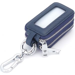 CAUC-&Eacute;tui portefeuille en cuir v&eacute;ritable avec crochet en m&eacute;tal et fen&ecirc;tre double fermeture &eacute;clair pour t&eacute;l&eacute;commande Bleu marine - Neuf