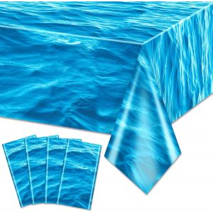 Sjzg-Lot De 4 Nappes Vagues De L'oc&eacute;an &iquest; Housses De Table D'eau Pour Oc&eacute;an, Sous La Mer, Plage, Piscine, Sir&egrave;ne, Requin, Fournitures De D&eacute;coration De F&ecirc;te D'anniversaire, 129,5 X 218,4 Cm - Neuf