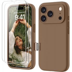 LORANKA-4 en 1 Coque iPhone 17 Pro Silicone avec Bouton de Contr&ocirc;le Cam&eacute;ra, avec 2 Verre Tremp&eacute;, 360&deg; Protection &Eacute;tui Pr&eacute;cise R&eacute;sistant aux Rayures Antid&eacute;rapant iPhone 17 Pro Case 6.3"", Marron - Neuf