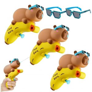 3 Pièces Capibala Water Fight Toy,Pistolet À Eau Capybara,Pistolet À Eau Pour Enfants Avec Lunettes De Soleil,Convient Pour Un Cadeau De Piscine D'été À La Plage En Plein - Neuf