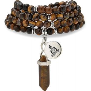 Eryi-Bracelet Mala 108 Perles Naturelles Collier De Pleine Conscience Avec Breloque Bouddha Yoga Zen Et Pendentif Prisme Hexagonal En Quartz Reiki - Neuf