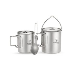 Batterie De Cuisine De Camping Ultra-Légère En Titane Tomshoo : Casserole, Tasse Et Cuillère-Fourchette 3 Pièces Pour Les Aventures En Plein Air - Neuf