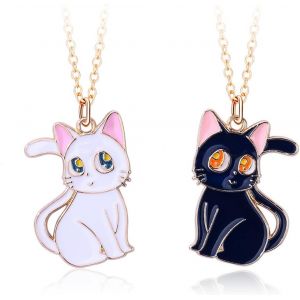 Trahoo-2 Bff Collier D'amitié Avec Pendentif Chat Lune, Meilleurs Amis Colliers Pour 2 Filles, Chat Noir Chat Blanc Forever Best Friends Colliers, Amitié Bijoux Cadeaux Pour Enfants Mère Filles Amis - Neuf