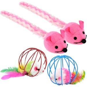 Letnerny-4 Pièces Jouet Chat Interieur, Jouet À Plumes Pour Chats, Souris Chat Jouet, Jouet Chat Plume, Jouet Pour Chat Qui S'ennuie, Interactifs Pour L'intérieur Chats Et Chatons - Neuf