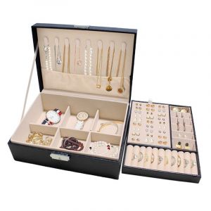 Bo&icirc;te De Rangement &Agrave; Bijoux Portable &Agrave; Double Couche Avec S&eacute;parateurs Amovibles - Neuf