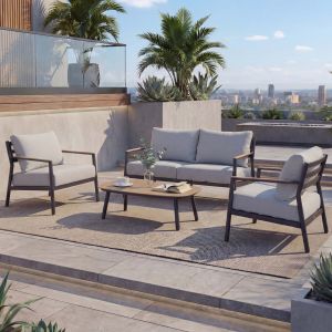 Salon De Jardin En Aluminium Hwc-P79, Ensemble Lounge Canap&eacute; Salon De Jardin, Tissu/Textile Ol&eacute;fine 210 G/M&sup2;Gris Clair - Neuf