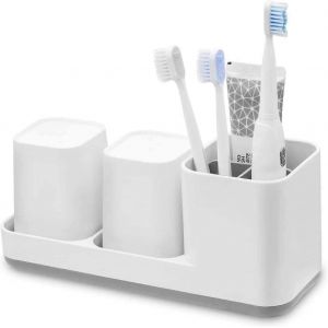 Porte-brosse à dents,gobelet à brosse à dents en plastique,kit familial de porte-brosses à dents,blanc/gris - Neuf