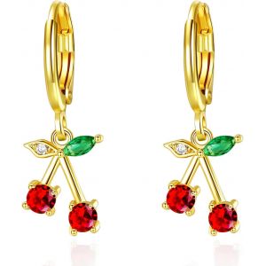 Kgabery-Boucles D'oreilles Cerise|&Eacute;l&eacute;gant Goujon En Cristal De Cerise &Agrave; Levier En Platine/Or Rose|Boucles D'oreilles En Perles De Coquillage|Cadeau De Bijoux De Cerise Pour Les Amoureux - Neuf