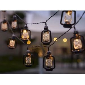 Guirlande Lumineuse Led Noire &Agrave; Huile - 20 Lanternes D'ext&eacute;rieur &Agrave; Piles - Neuf