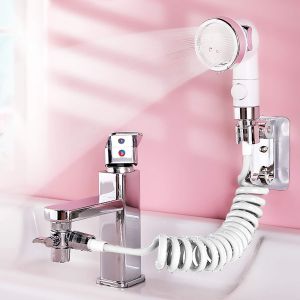 Pommeau de douche pour lavabo, flexible rétractable, douchette à main, pommeau de douche mural pour bidet, pommeau de douche à économie d'eau, idéal pour se laver les cheveux ou nettoyer votre lavabo - Neuf