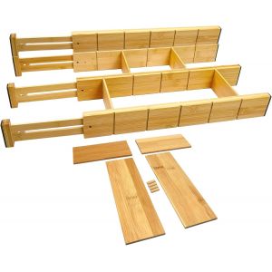 Chenquansarl-Séparateur De Tiroir, Réglable En Bambou (43-56 Cm), À Ressort, Pour Cuisine, Armoire, Tiroir Bébé, Bureau, Lot De 9 Séparateurs (4 Longs + 9 Courts) (Couleurs Primaires) - Neuf