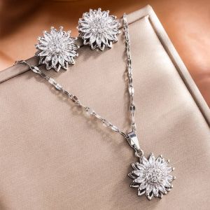 Collier Tournesol En Acier Inoxydable Pour Femme,Bijoux En M&eacute;tal Et Clip,Cadeaux De Ixd'anniversaire--White Set - Neuf