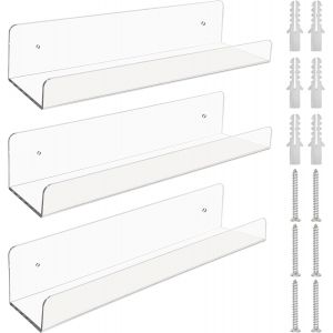 Cauc-Lot De 3 Etagere Murale Transparente - &Eacute;tag&egrave;re Flottante Murale D&eacute;corative En Acrylique Pour Salon, Chambre, Cuisine, Salle De Bain Et Bureau - Petite Etagere Murale Et Pr&eacute;sentoir - Neuf