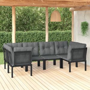 Prolenta Premium - Salon De Jardin 6 Pcs Noir Et Gris R&eacute;sine Tress&eacute;e - Neuf