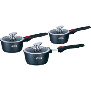 Haussmann Heritage-S&eacute;rie De 3 Casseroles 16/18/20 Cm Avec Couvercle En Verre- Manche Amovible - Fonte D'aluminium - Rev&ecirc;tement Type Pierre - Tous Feux Dont Induction - Sans Pfoa-Hm-0619m - Neuf