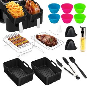 NouvelHorizonstore-Accessoires Air Fryer, 15 Pi&egrave;ces Moule Silicone Air Fryer,Air Fryer Accessoires, Accessoires de Friteuse &agrave; Air pour Ninja Foodi Dual AF300EU, AF400EU, AF500EU,Moule Air Fryer, Gril - Neuf