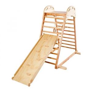 Aire De Jeux Int&eacute;rieure En Bois 4-En-1-Duoku-Comprenant Toboggan Etc-Structure Montessori Pour Enfants-Capacit&eacute; De Charge 100 Kg - Neuf