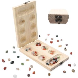 Chenquansarl-Mancala Jeu De Soci&eacute;t&eacute;, Kalaha -Jeu De Pierres Avec Plateau Pliable En Bois, Ensemble De Soci&eacute;t&eacute; De Strat&eacute;gie Pour La Famille Pour Les Amis La Famille Et Enfants - Neuf