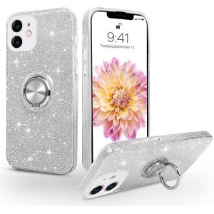Kalanka-Coque Pour Iphone 11 Avec Anneau Rotatif 360° Support De Voiture Magnétiqu, Paillettes Scintillantes Brillantes La Mode Etui Protection, À Anti-Rayure Antichoc Housse Pour Iphone 11, Argent - Neuf