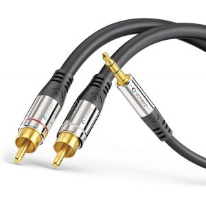 TIANYI-Câble cinch Premium 10 m, 2x câble cinch vers jack 3,5 mm, câble audio, chaîne hi-fi, AUX, noir - Neuf
