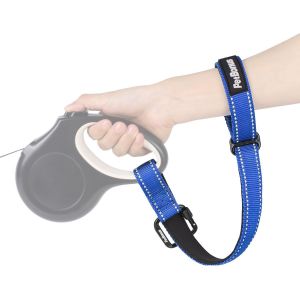 Sangle De Poignet Pour Chien, Sangle De S&eacute;curit&eacute; Pour Laisse R&eacute;tractable, R&eacute;fl&eacute;chissante Et Verrouillable Avec Poign&eacute;e Rembourr&eacute;e Douce R&eacute;glable Pour La Marche (Bleu) - Neuf