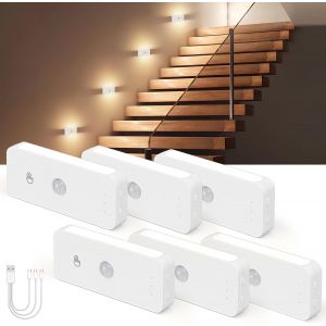 Lot De 6 Veilleuses Avec D&eacute;tecteur De Mouvement, Led Rechargeables Sans Fil, D&eacute;tecteur De Mouvement Int&eacute;rieur, Veilleuse Pour Enfants Et 3 Modes De Temp&eacute;rature De Couleur Pour Couloir, Escalier - Neuf
