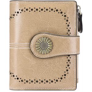 Kaki - Portefeuille femme en cuir, porte-monnaie, porte-cartes court, portefeuille femme zippé avec 16 emplacements pour cartes (1 pièce) - Neuf