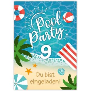 KALANKA-Lot de 12 cartes d'invitation pour 9e anniversaire d'enfant piscine natation garçons filles invitation neuvième anniversaire - Neuf