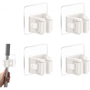 4 Pièces Mural Balai Titulaire Auto-Adhésif Mop Titulaire Mural Balai Titulaire Aucun Forage Balai Clip Titulaires Blanc Mop Titulaires de Balai support pour Porte de salle de Bains - Neuf