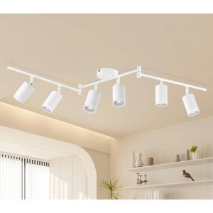 6 Adjustable Led Ceiling Spotlights, Gu10 Ceiling Spotlights, White Spotlight, Ramp Spotlight, Spot Light For Kitchen, Living Room, Bedroom (No Bulb) - Neuf