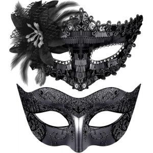 2 Pi&egrave;ces Masque De Mascarade Ensemble De Couples Masque De Mascarade Pour Femmes Masque De Bal De Mascarade Pour Hommes Masque De Mardi Gras Pour Soir&eacute;e Costum&eacute;e.[J506] - Neuf