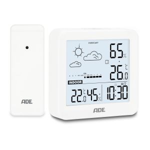 Petite station m&eacute;t&eacute;o num&eacute;rique avec capteur ext&eacute;rieur et pr&eacute;visions m&eacute;t&eacute;o | temp&eacute;rature int&eacute;rieure et ext&eacute;rieure | humidit&eacute; de l'air | horloge radiopilot&eacute;e avec r&eacute;veil | piles incluses | blanc - Neuf