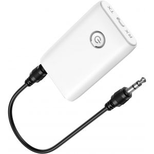 Transmetteur R&eacute;cepteur Bluetooth 5.0, R&eacute;cepteur &Eacute;metteur Bluetooth Audio sans Fil 3.5mm, AUX Adaptateur 2 en 1 avec Faible Latence, HiFi Receiver pour TV, Enceinte Home Cinema, Blanc - Neuf