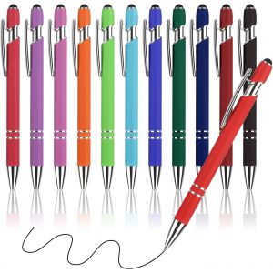 Lot de 12 stylos &agrave; Bille Doux au Toucher avec Pointe de Stylet Lisse 1.0 - Encre Noire pour &eacute;crans tactiles d'ordinateur - Stylet capacitif 2 en 1 - Neuf