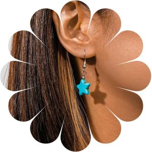 Kal-Boucles D'oreilles Boho Turquoise &Eacute;toile Pendante Vintage Western Ethnique Turquoise Pierre Boucles D'oreilles Crochet Statement Pentagramme Boucles D'oreilles Pendantes Pour Femme - Neuf
