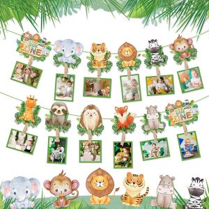 Banderole Photo Anniversaire 1 an, Bannière Photo Animaux, Bébé Photo Bannière, Guirlande Photo 12 Moi, Bannière Anniversaire 1 an, Jungle Gold Bannière de Photo pour Garçon Fille Baptême Fête - Neuf
