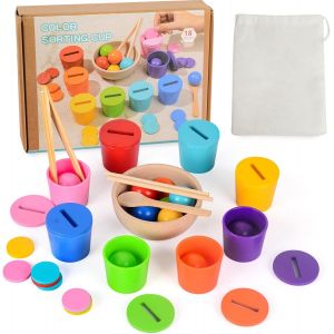 ChenQuanSarl-Jouet En Bois Montessori, Jouet Montessori Jeu De Trieur, Jouet Empilable En Bois, Jeu Enfant Jouets &Eacute;ducatifs Pour Apprendre &Agrave; Reconna&icirc;tre Les Couleurs Et &Agrave; Compter, Cadeau Pour Les 1 2 - Neuf