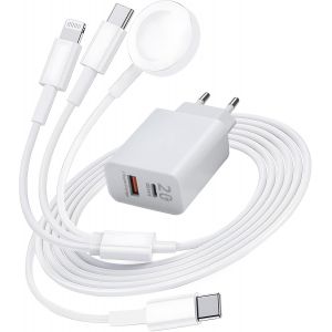 WQD-Chargeur 3 en 1 pour Apple Watch, 1,2 m, chargeur magnétique rapide pour Apple Watch, pour Apple Watch Series 10/9/8/7/6/5/4/3/2/1/Ultra/Ultra2/Se - Neuf