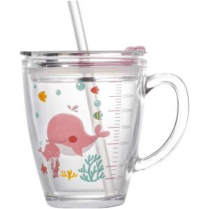 Tasse À Lait Enfant Silicone Couvercle Verre Transparent 400ml Avec Échelle Tasse D'eau De Dessin Animé Transparente Avec Couvercle Anti-Fuite - Neuf