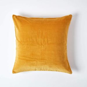 Cauc-Housse De Coussin En Velours Carr&eacute;e 100% Coton Uni Jaune Moutarde, 40 X 40 Cm - Neuf